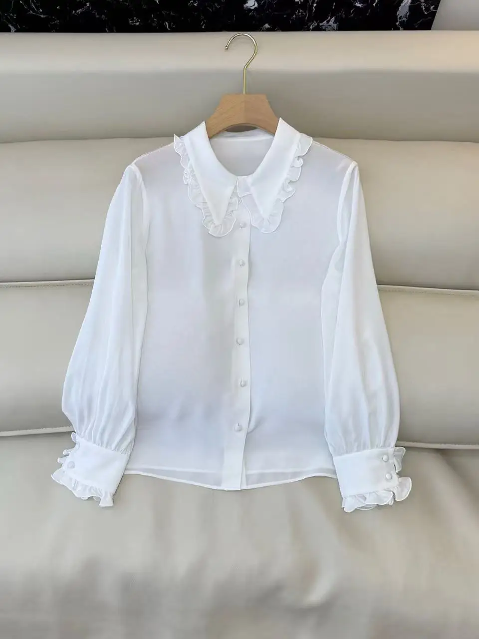 

Spring-summer retro collar long sleeve 100% silk shirt