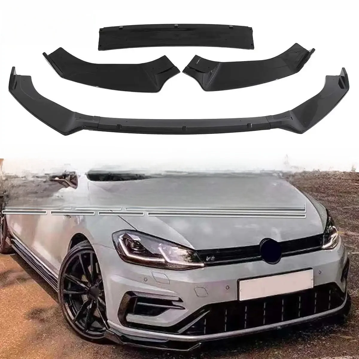 Błyszczący czarny przedni zderzak samochodowy Splitter Spoiler Dyfuzor Pokrywa Wykończenie Dla Volkswagen Dla VW Dla Golfa MK7 MK7.5 GTI 2014-2019 — 2