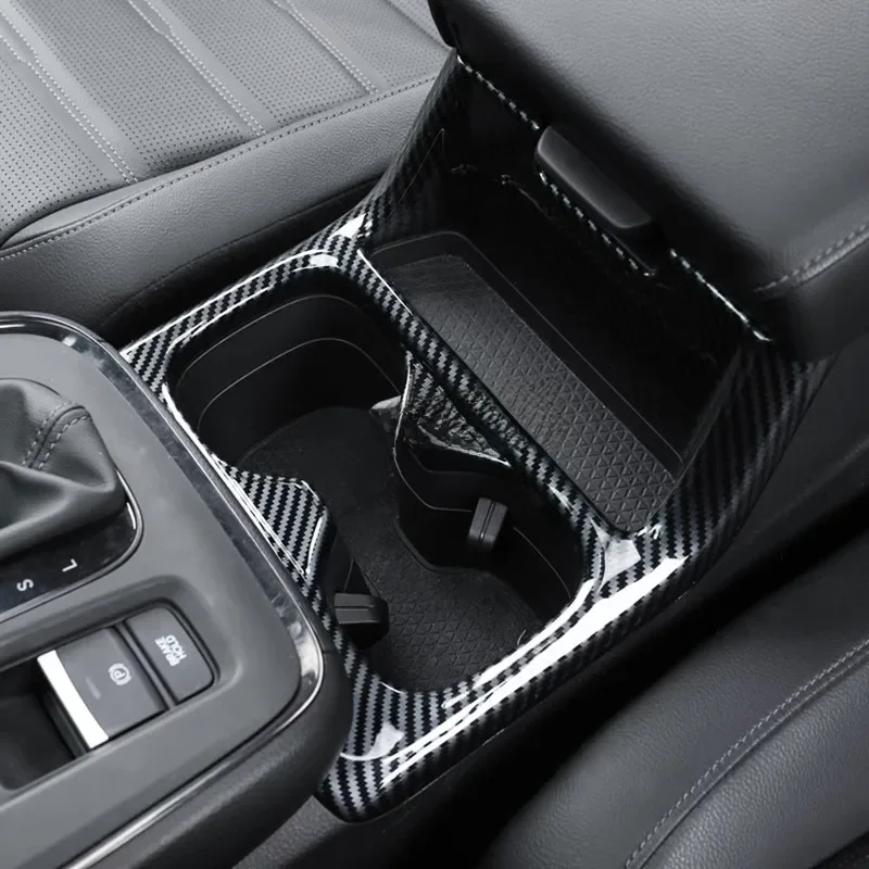 Interior Center Console Cup Holder Cover Trims Overlay For Honda CR-V CRV 2023 2024 Carbon Fiber