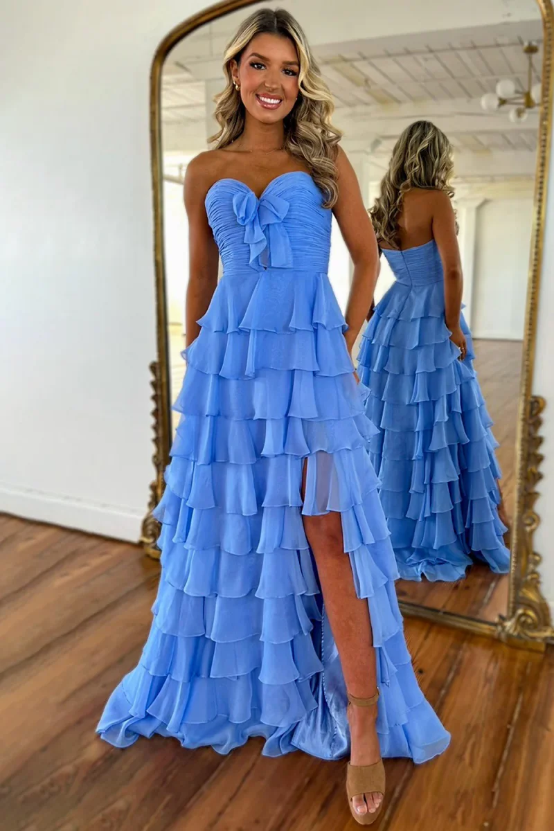 Jessica Sweet Pink Abiti da sera Abiti da ballo multistrato in chiffon plissettato Abiti da festa di nozze da donna con spacco laterale personalizzati