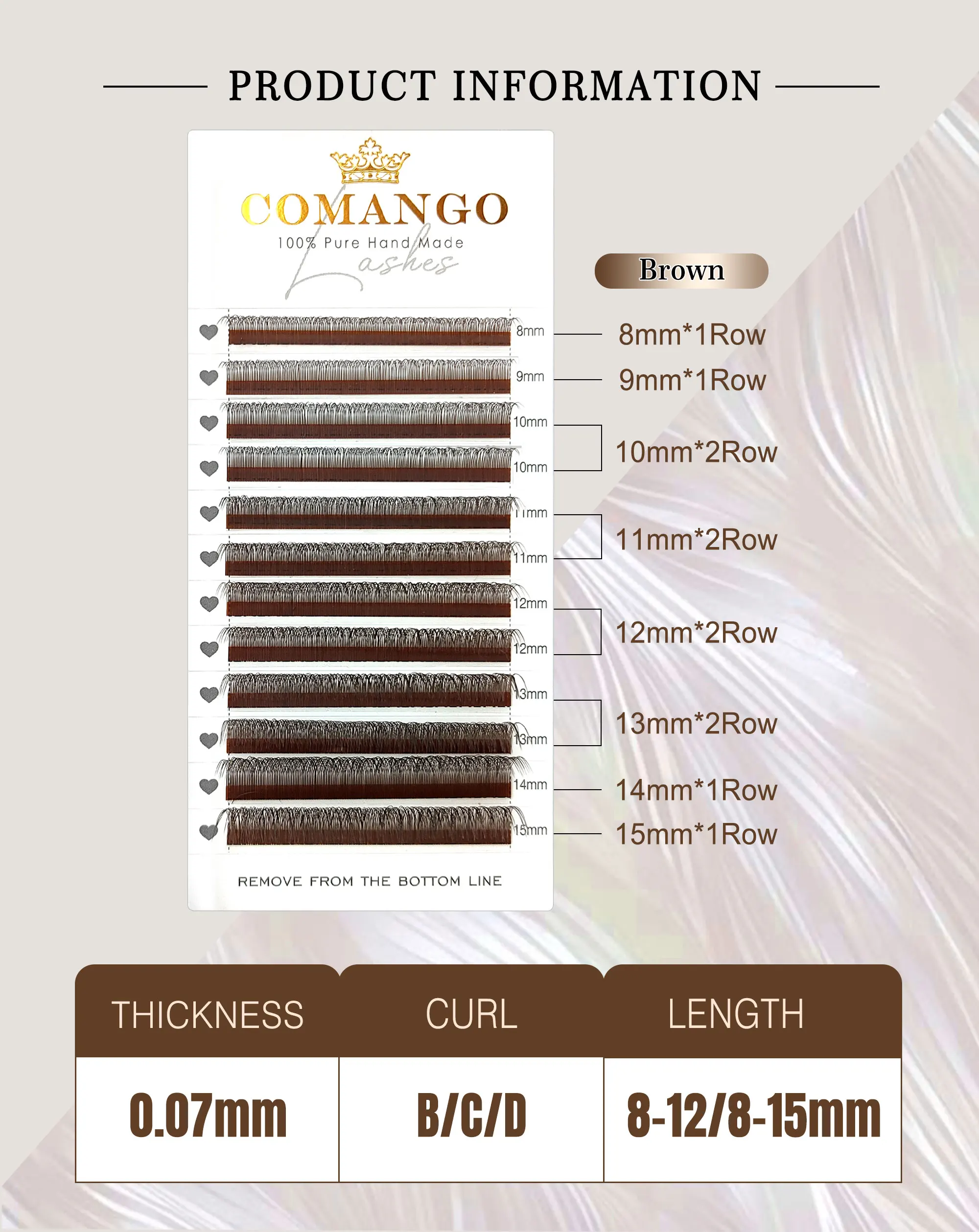 CoMango Mix 8-12/8-15mm braune Wimpernverlängerung 2D V Form falsche Wimper vorgefertigte Fächer weiches Licht natürliche Wimpern Makeup – Detail 3