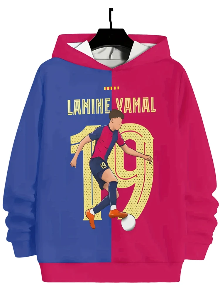 3D-gedruckter Kapuzenpullover aus Lamin-Yamal-Muster für Kinder, geeignet für Spiele, Schule und Freizeitkleidung in Frühlings- und Herbstsaison