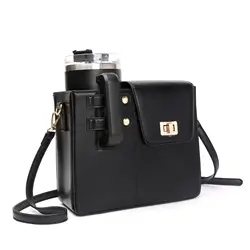 Portable outdoor beverage bottle bag, multifunctional leather cup holder storage bag, shoulder crossbody bottle bag