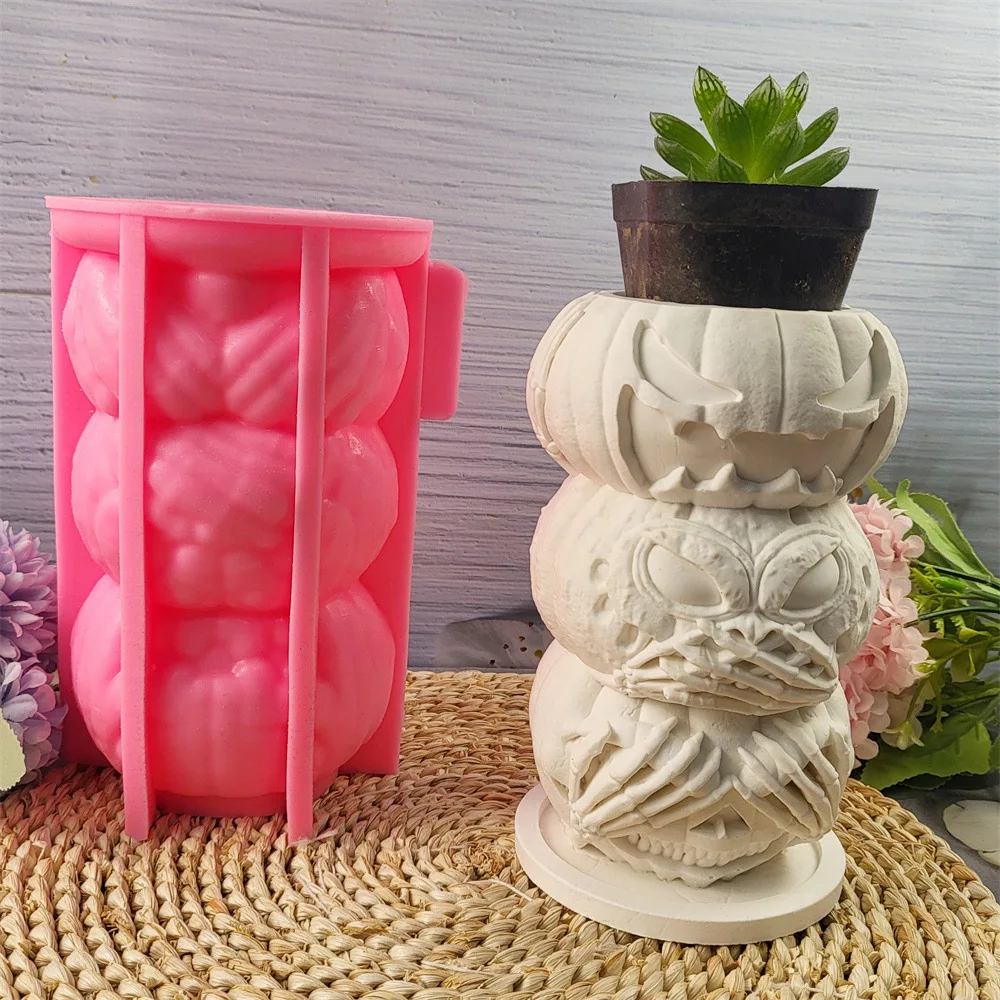 

Halloween flower pot plaster ornaments silicone mold DIY plaster candlestick mold