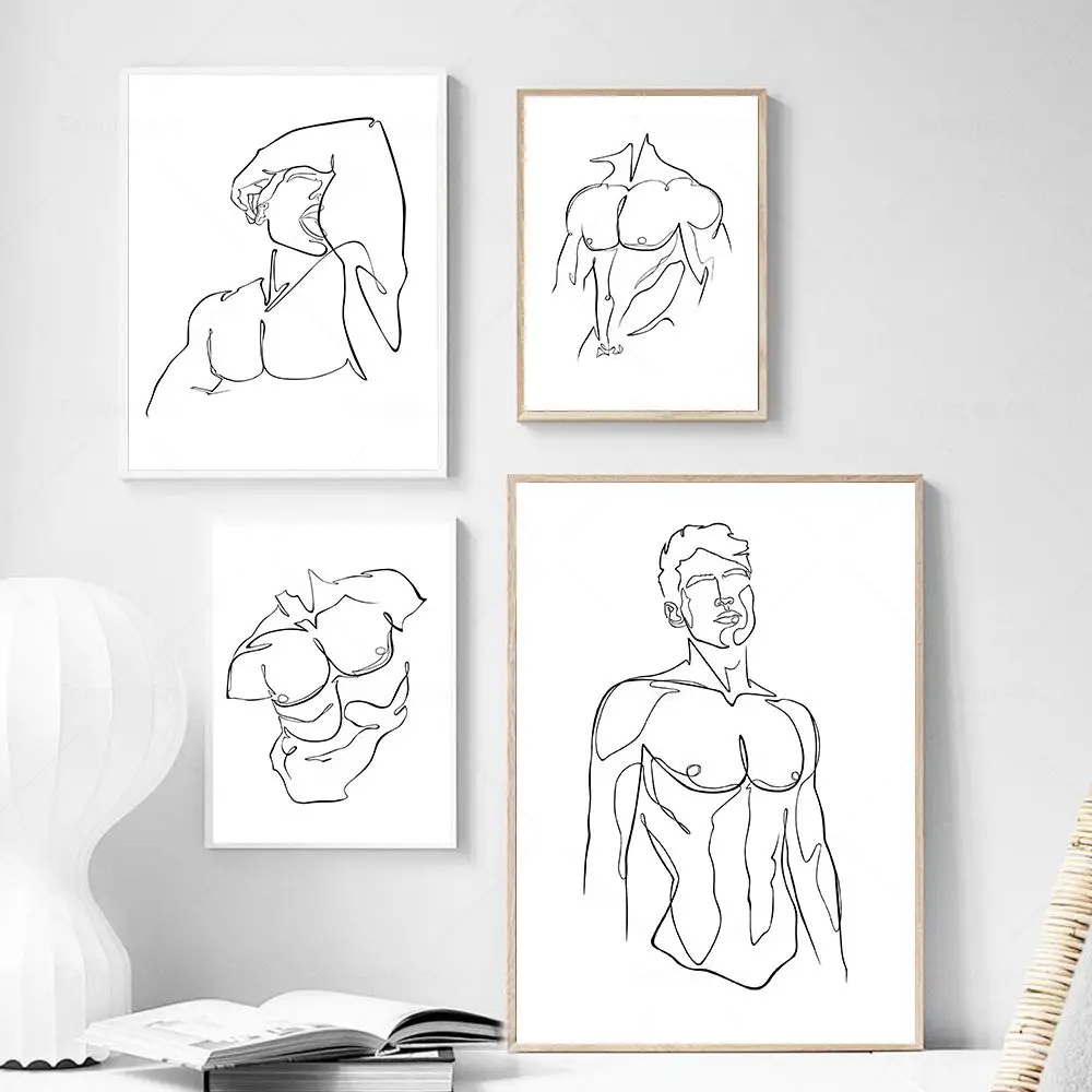 Abstract Nude Men Body Canvas Poster Male Line Drawing Print Painting Minimalist Wall Art Pictures For Bedroom Home Decoration