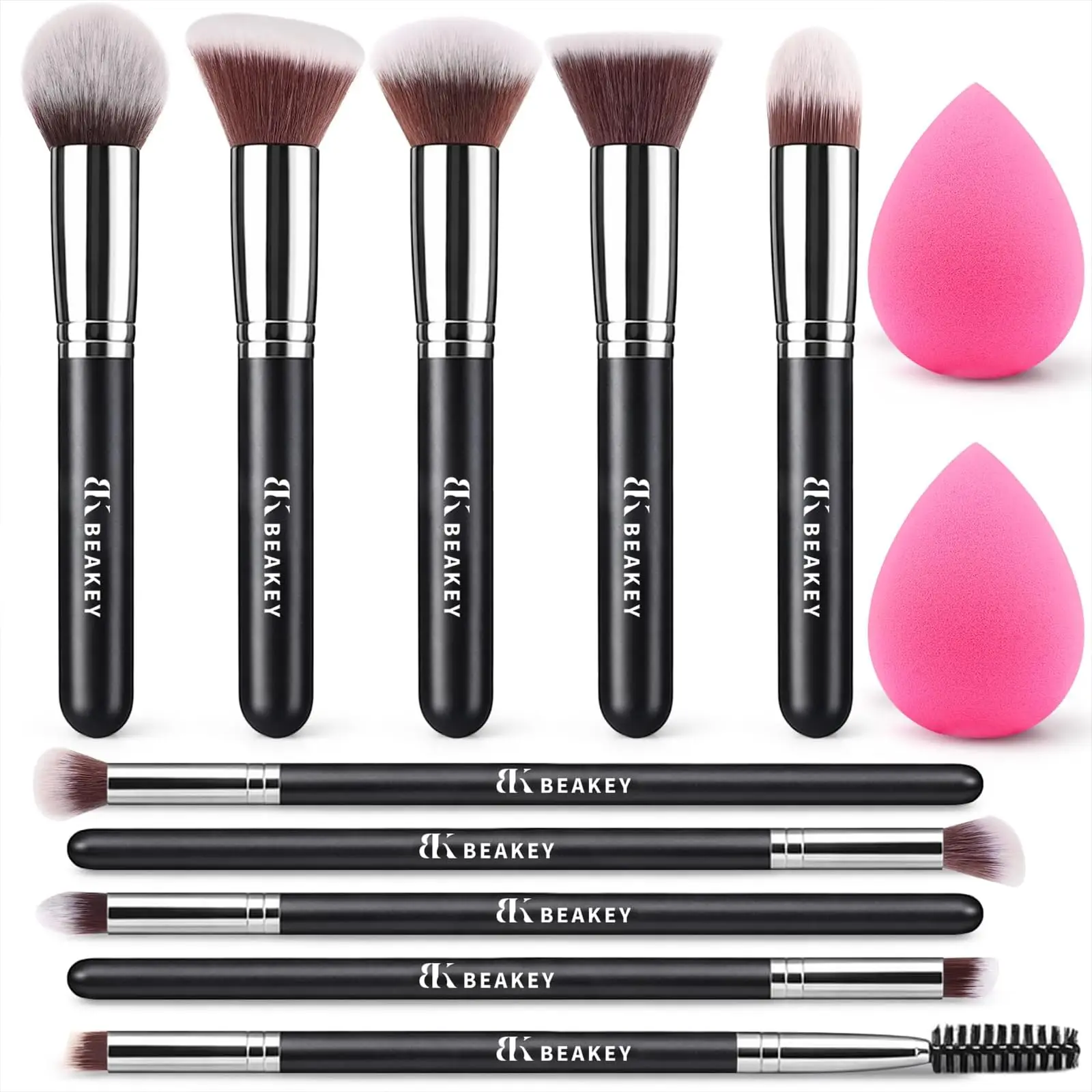 

Full Makeup Brush Kit, Blush Powder Bronzer Applicator, 2 Sponges & Case for Daily Use