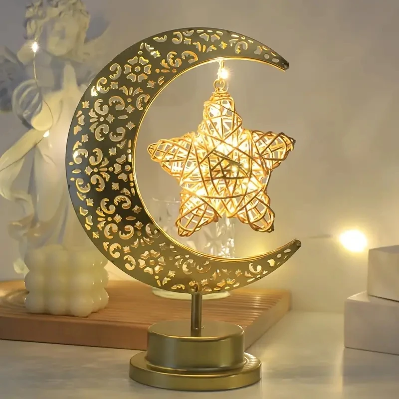 1PC LED Star Moon Night Light For Bedroom Party Wedding And Muslim Ramanda Festival Decoration Table Lamp Atmosphere Lighting