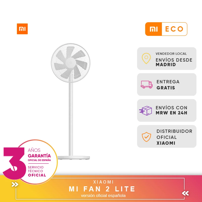 Xiaomi Mi Smart Standing Fan 2 Lite Ventilador de pie Conexión para iOS/Android Mi Home Ventiladores para casa Garantía Oficial