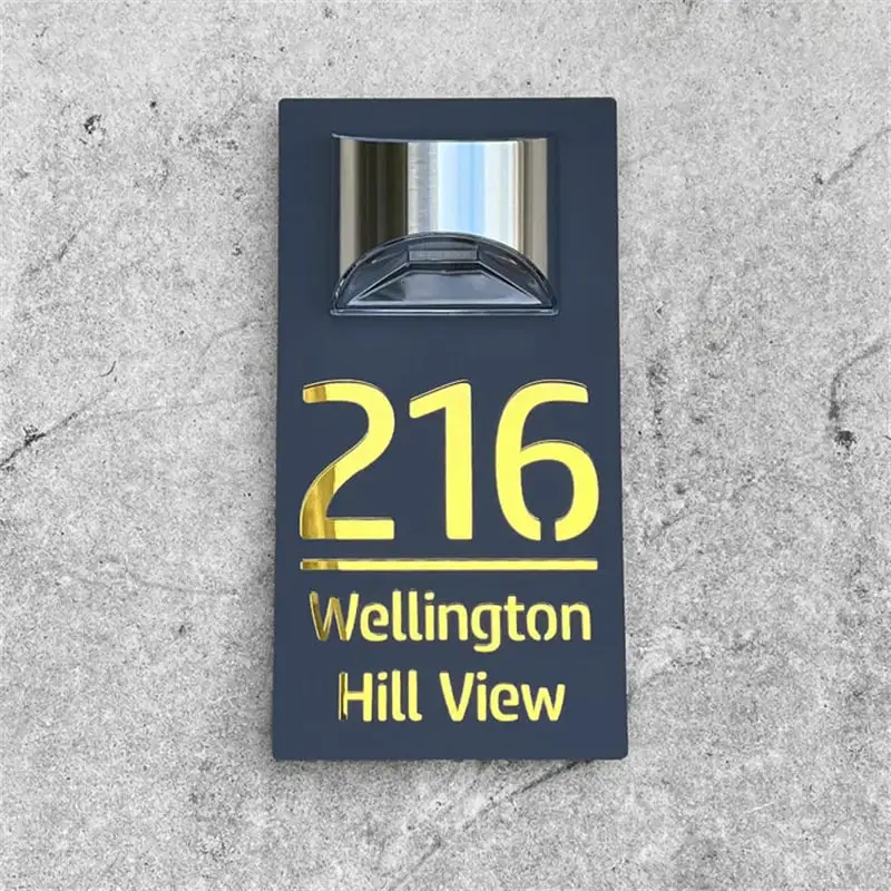 House Number Sign With Solar Light Laser Cut Door Name Plaque, Personalized Solar House Sign, Solor Illuminated House Plaque