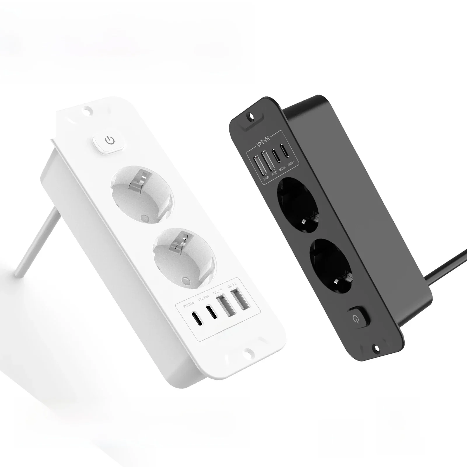 EU tafelblad verzonken stopcontact met 2 USB A 2 Type C PD20W snel opladen, ingebouwd stopcontact Desktop verborgen stopcontact met 2M kabel - afbeelding 2