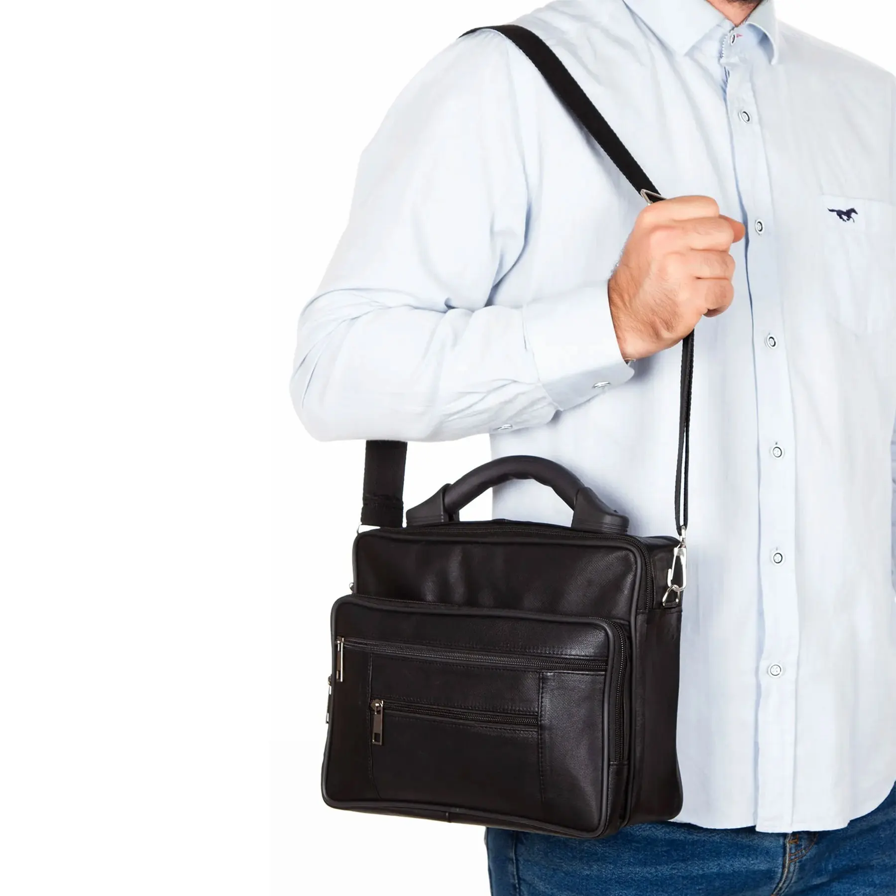 Lederax-Bolso de mano y hombro de cuero genuino con asa superior, LD319