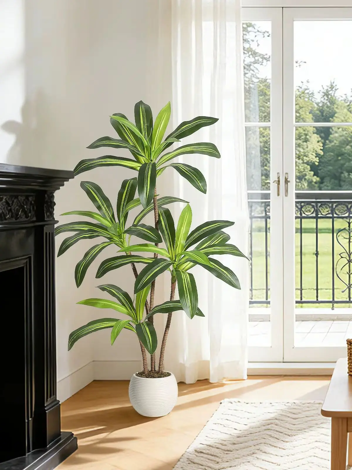 HiMISS 120cm/150cm/180cm Künstlicher Dracaena-Baum, Realistische Kunstpflanze Yucca, Natürlicher Holzstamm, Weißer Topf, Perfekt für Innen- und Außenbereiche, Zuhause, Büro, Eingangsbereich,