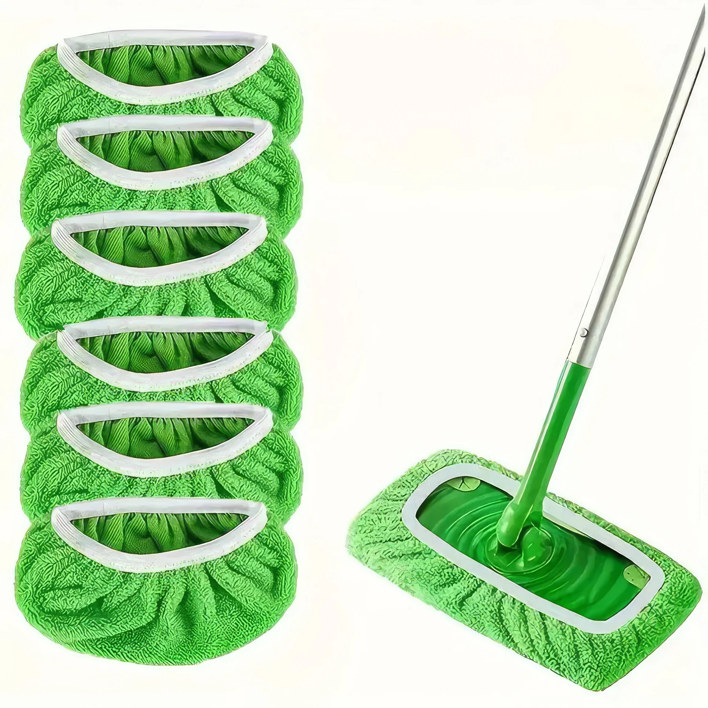 

6-Piece Green Microfiber Mop Pads – High Absorbency & Reusable for Wet and Dry Floor Cleaning
