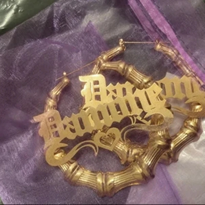 

Custom Stainless Steel Bamboo Hoop Earrings for Women Personalized Gold Hiphop Big Hoops Earrings With Statement Jewelry