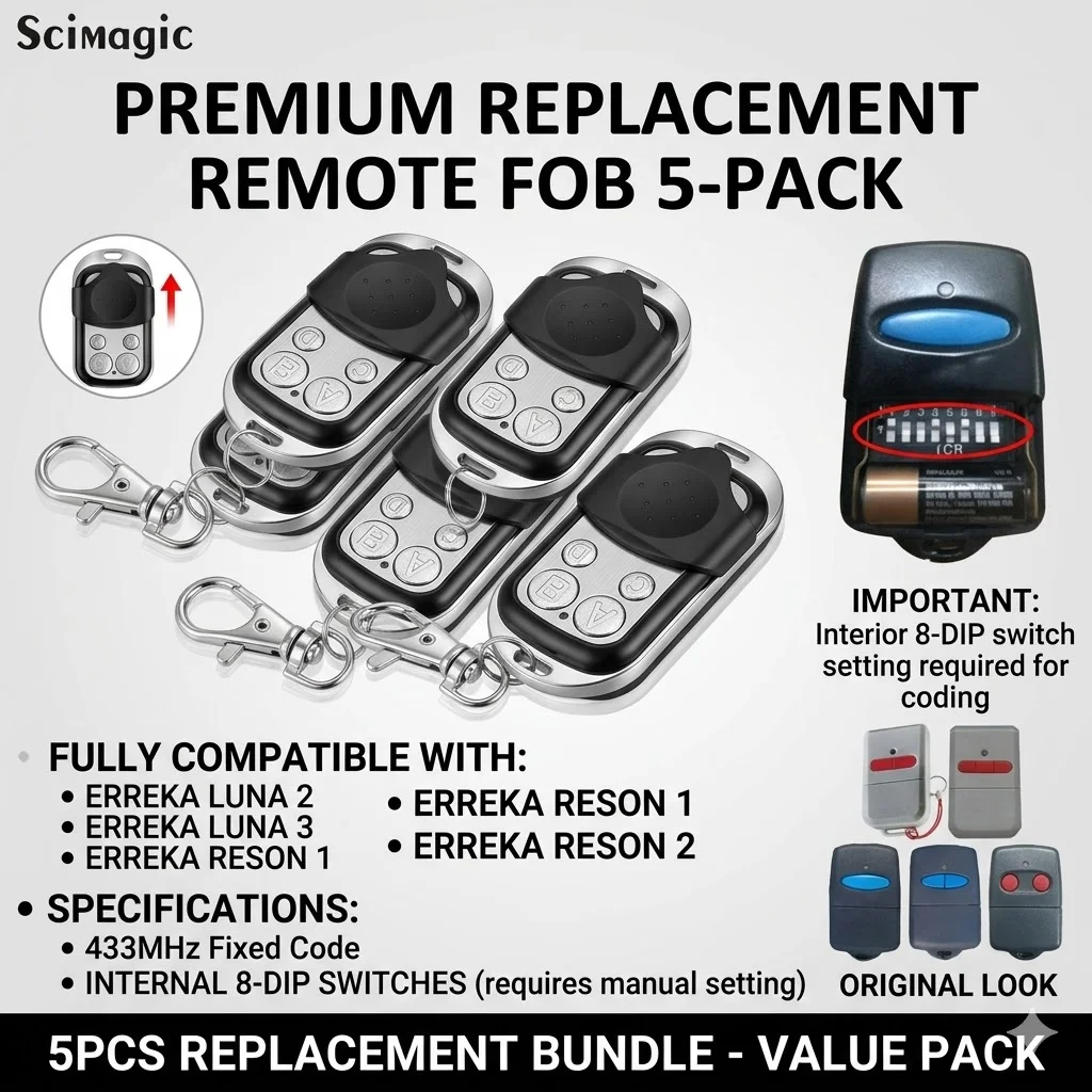 

5pcs ERREKA LUNA2 LUNA3 RESON1 RESON2 Garage Door Remote Control 433.92MHz Fixed Code Gate Opener Key