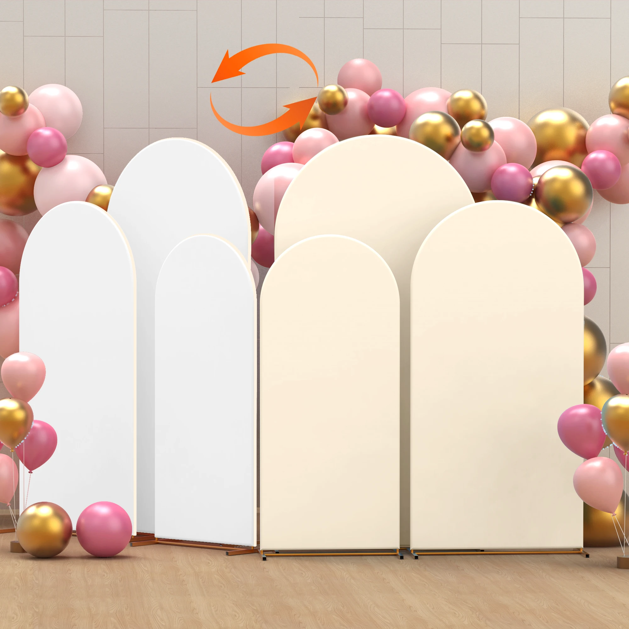 

3 Pieces/Set, Double-Sided and Double-Colored Wedding Arch Fabric Covers, White and Beige Round Top Arch Fabric Covers, for Weddings, Birthday Parties, and Outdoor Event Decorations