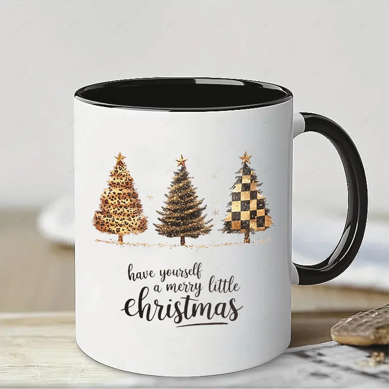 Christmas Wish Handwritten Coffee Mug 11 oz Three Stylish Christmas Tree Designs Hot Drink Cup Perfect Holiday Season Gift