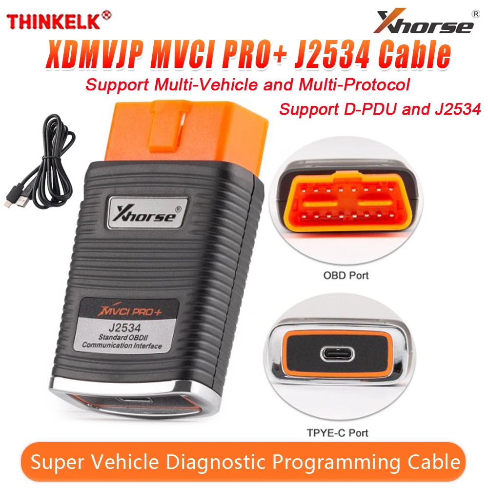 

Xhorse XDMVJPGL MVCI PRO+ J2534 Кабель для диагностики супермобилей, кабель для программирования для Mercedes-Benz/Rena/Nissan/ Volvo и т. д.