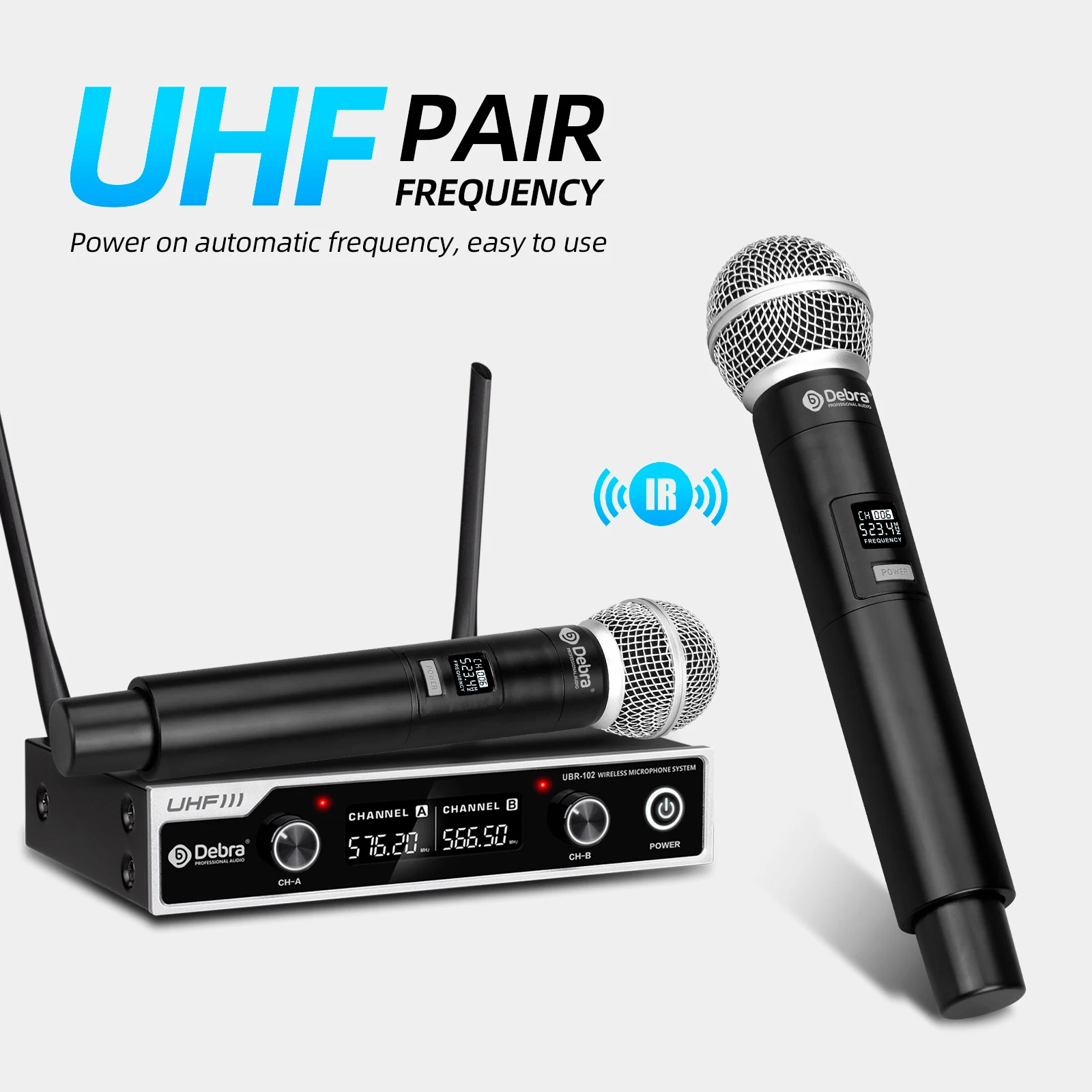 Debra UHF Wireless Microphone UBR-102 Karaoke 2 Handed Cordless Microphone,260 foot range, suitable for churches, lectures