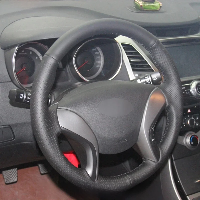 Czarne prawdziwa skóry kierownicy pokrywa dla Hyundai Elantra 2011 2012 2013 2014 Avante I30 — zdjęcie 2
