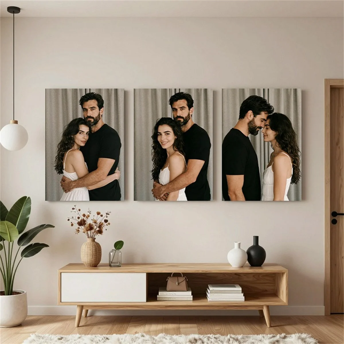 Customizable 3-Panel Canvas Art – Personalized Photo Prints, Unframed Home Decor, Valentine's Day Decor; Exquisite, High-Quality