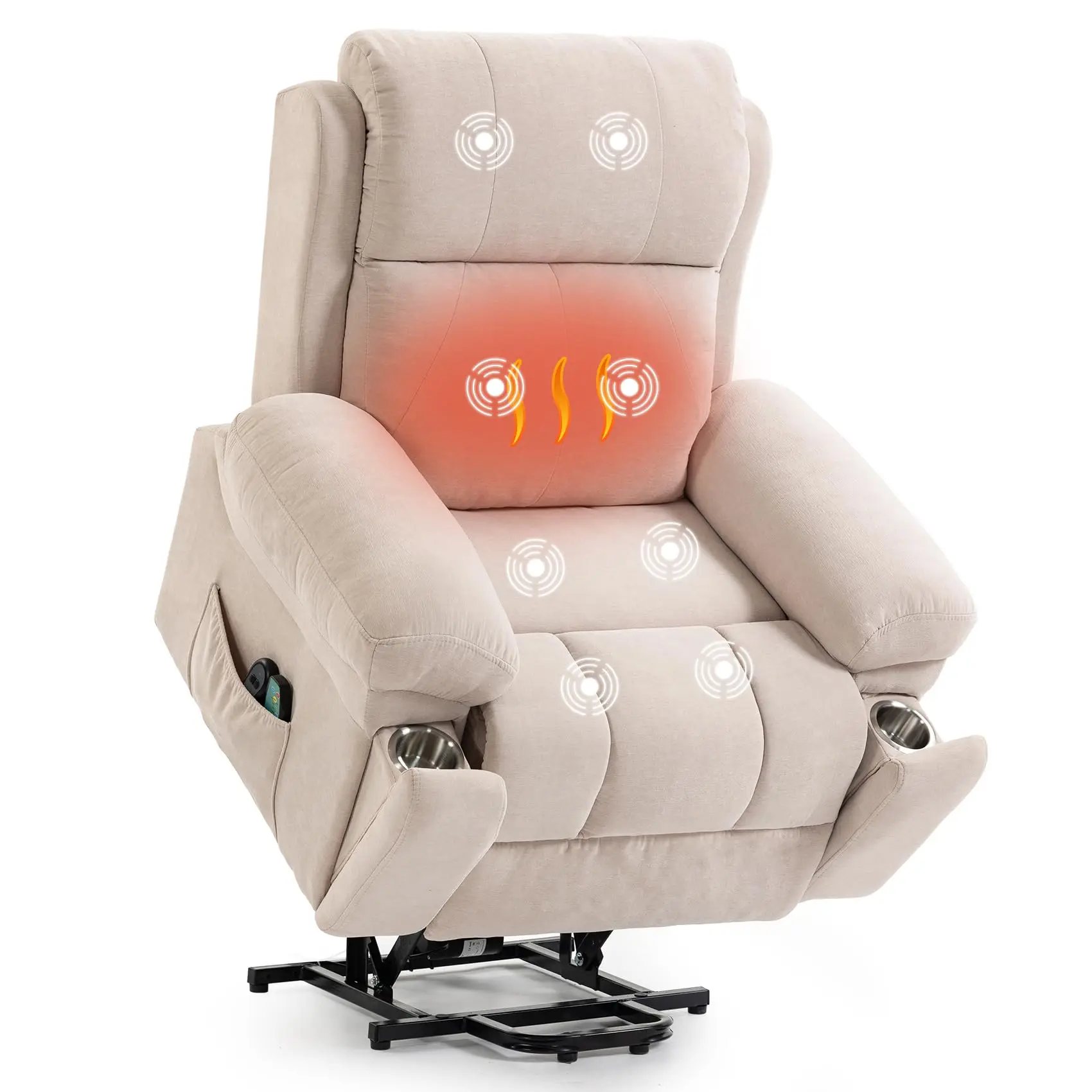 Elektrisch höhenverstellbarer Relaxsessel, speziell für Senioren entwickelt, mit Vibrationsmassage und Lendenwirbelheizung; elektrisch höhenverstellbares Einzelsofa mit Seitentaschen und zwei