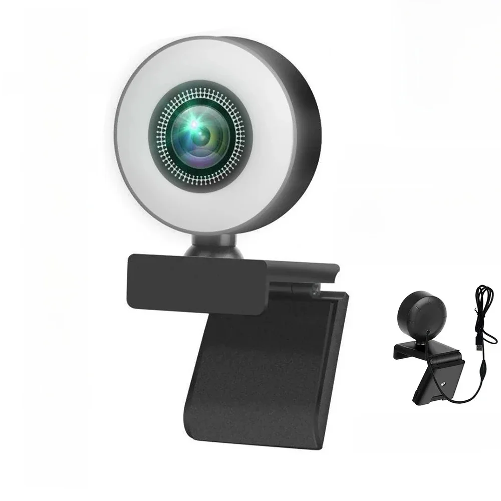 Webcam 4K 2K 1080P avec contrôle de la lumière, Full HD 8MP, pour PC portable, mise au point automatique, diffusion en direct, flexible avec microphone, diffusion en direct