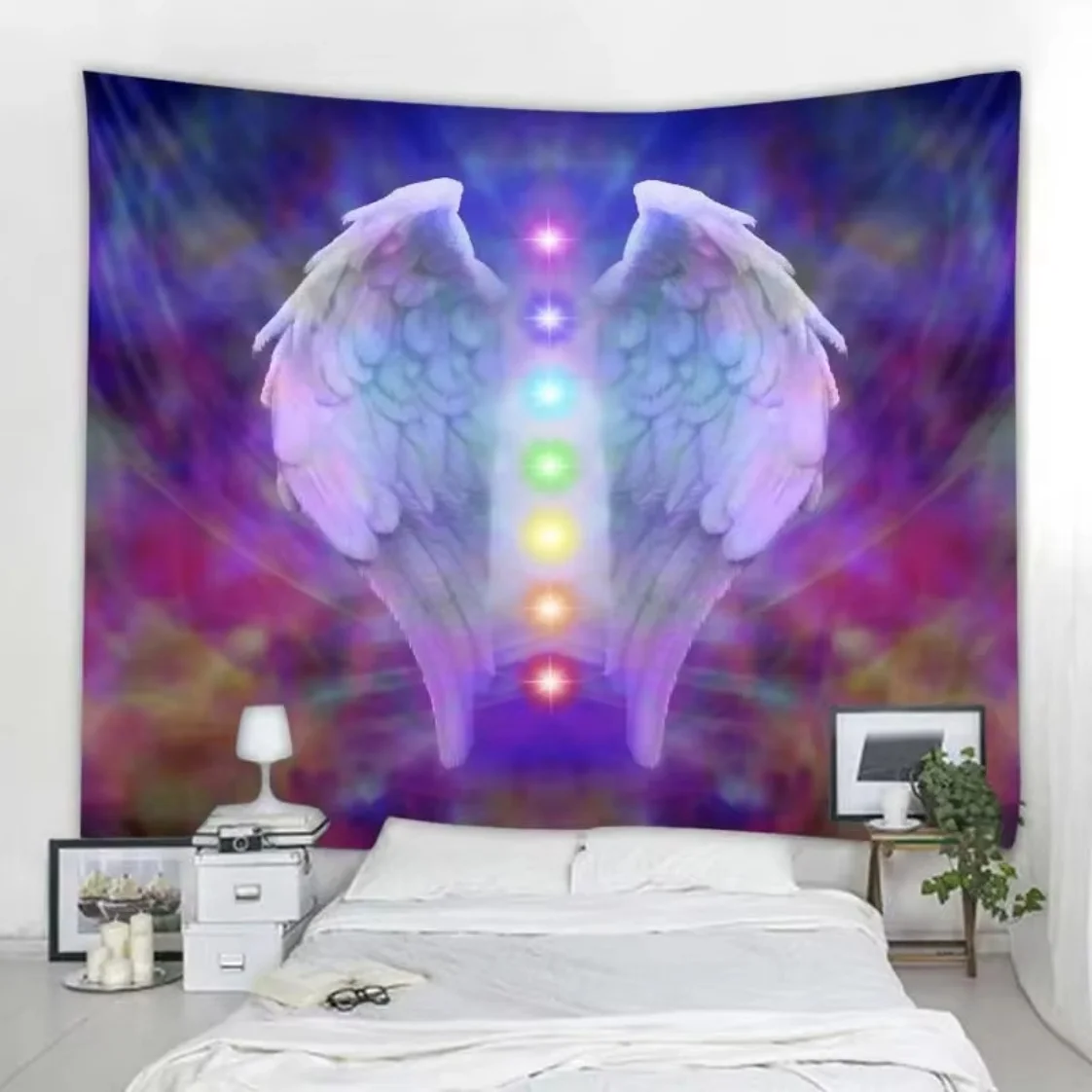 Böhmische ästhetische indische Mandala-Wandmeditation, sieben Chakra-Wandteppich, zum Aufhängen, Fantasy-Flügel, Wandteppich, Wanddekoration