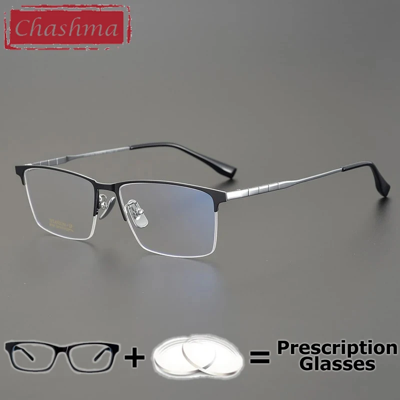 

Chashma Prescription Glasses Men Pure Titanium Eyewear Progressive Wide Face Semi Rim Spectacles Long Temples Eyeglasses Frames