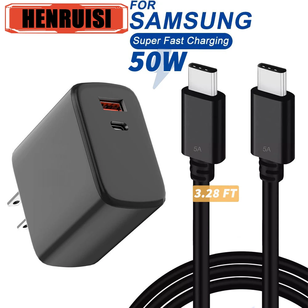 50W PD Super Fast Charger USB C Quick Charge Mobile Phone Charger For Samsung Galaxy S23 S22 Ultra Note10 Plus 5A Type C Cable