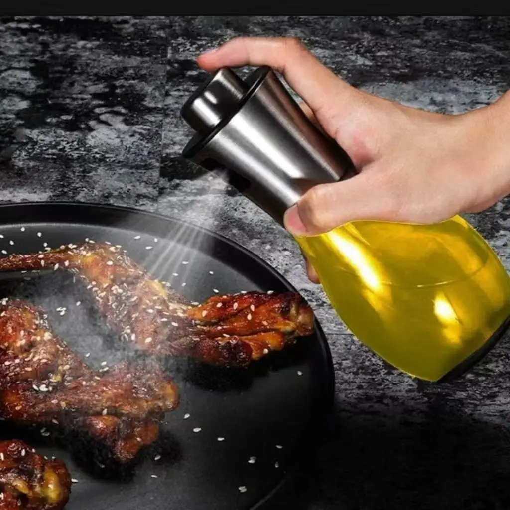 Spray Borrifador Azeite Galheteiro Vidro Inox Pulverizador Vinagre Oleo 200ml Tempero Cozinha