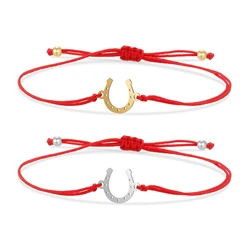 Gold-plated Stainless Steel Horseshoe Lucky Charm Adjustable Bracelet Women Girl 2022 New Fashion Simple Red String Jewelry Gift
