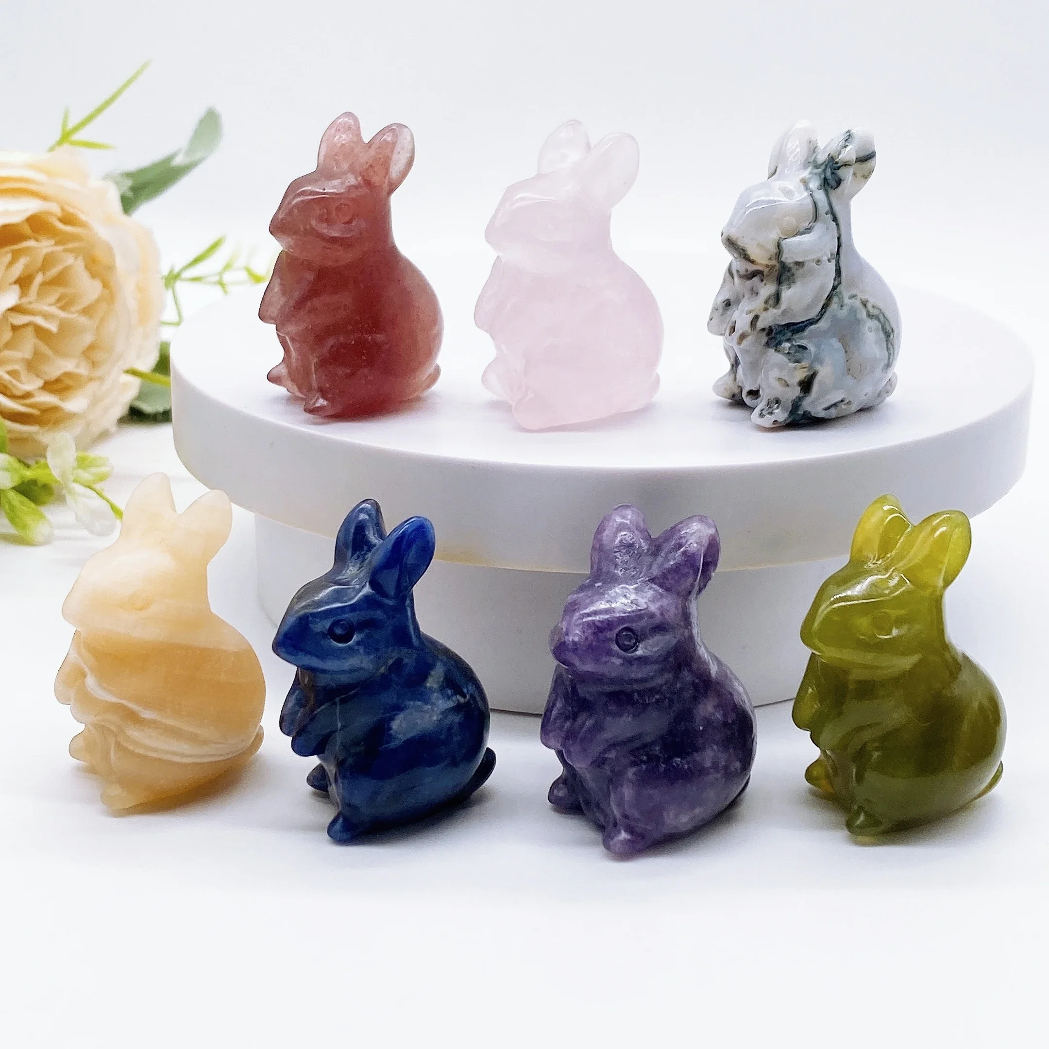1.5'' Rabbit Natural Stone Carved Amethyst Crystal Quartz Animal figurine Healing Home Decor Gemstone Child Gift Room Ornament