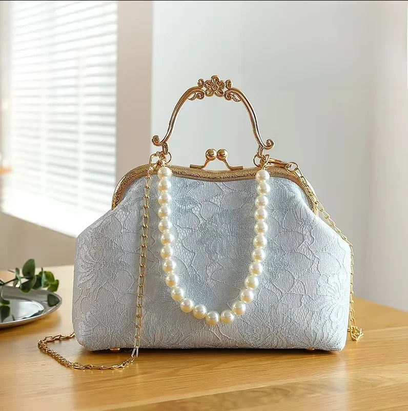 Koronkowa torebka damska łańcuszkowa torba na ramię Vintage chiński styl przyjęcie weselne torba w kształcie muszli Crossbody elegancka zaawansowana torba kurierska — zdjęcie 2