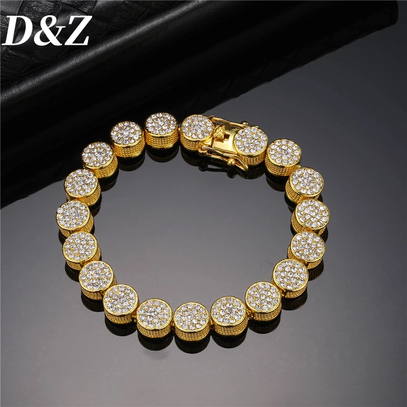 

D&Z Hip Hop 10MM Round Cuban Link Chain Bracelet Necklace For Men Bling Iced Out CZ Stones Rapper Charm Jewelry Set Gift