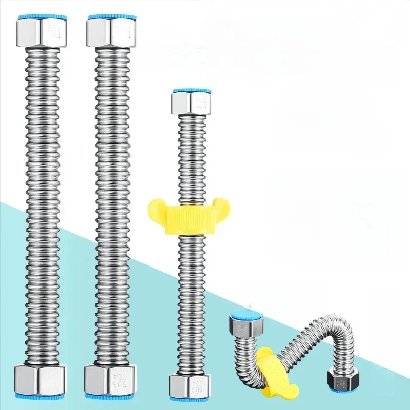 Tuyau de plomberie tissé pour lavabo et eau de toilette en acier inoxydable 304, 1/2 ", chauffage de salle de bains, connexion de tuyaux ondulés avec tuyau de clé