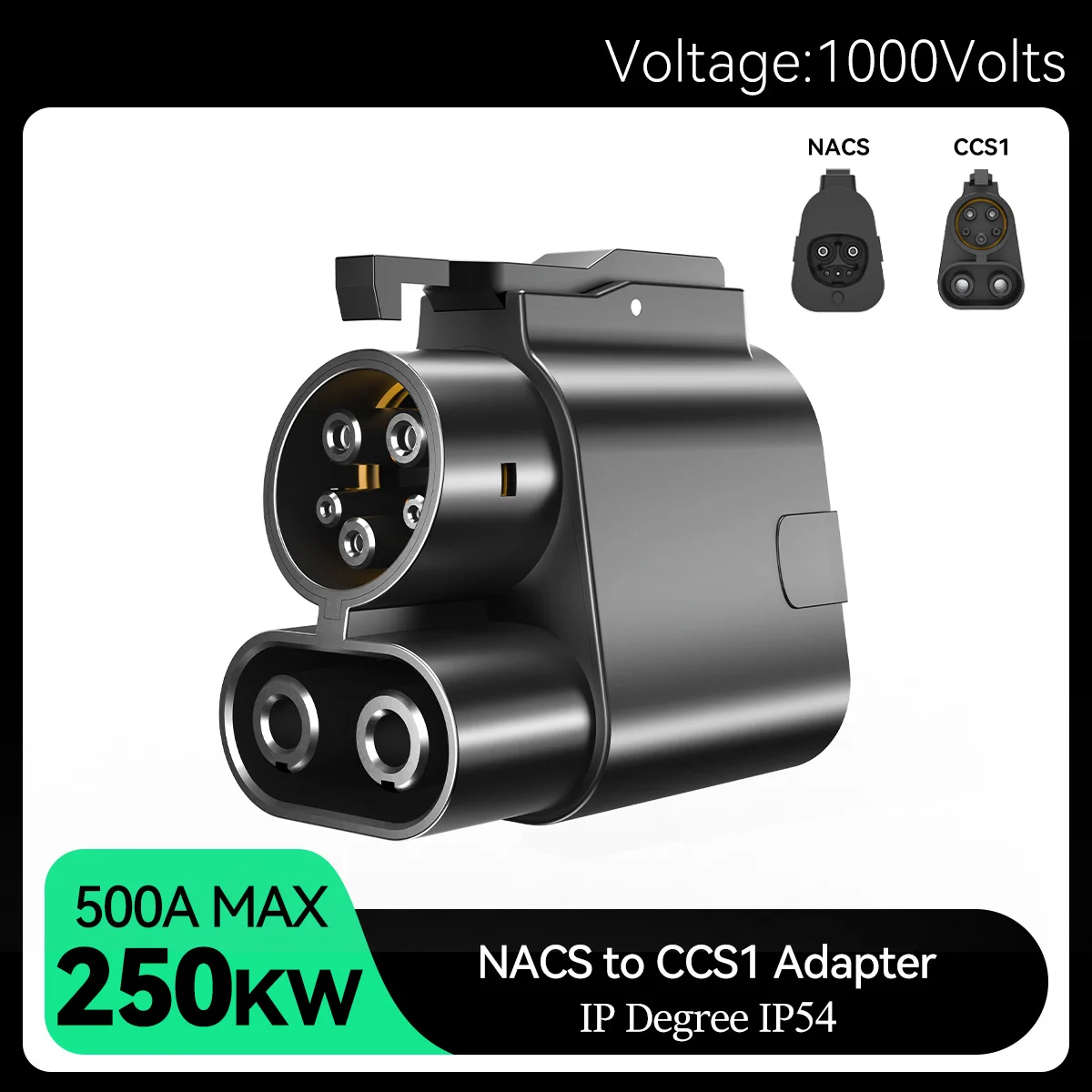 NACS에서 CCS1 어댑터로 250kW 고출력 DC 급속 충전 1000V 테슬라 슈퍼차저 포드 리비안 R1T/R1S 현대 기아 볼보 전기차용
