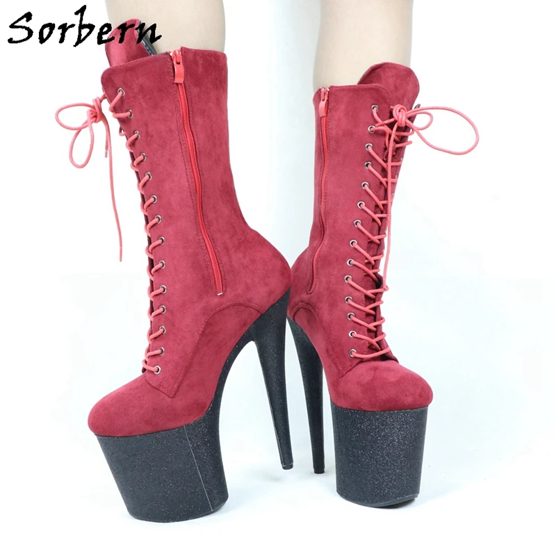 Sorbern موضة النساء الأحذية القطب راقصة متجرد الكعوب صنم الجوارب بورجوندي 20 سنتيمتر المتطرفة أحذية بكعب عالي مخصص #2