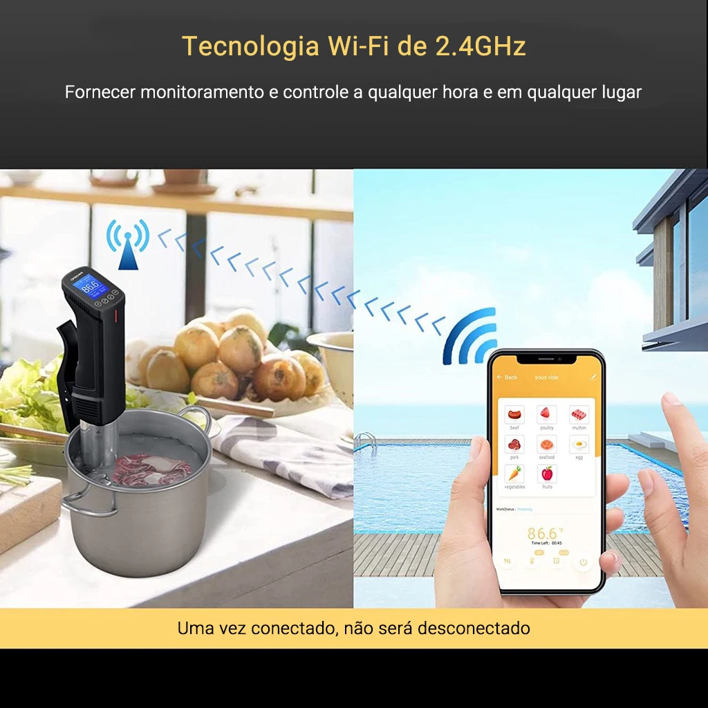 Fogão culinario sous vide com Wi-Fi، 1000 واط، درجة الحرارة e الموقت الدقة، circulador de imersão térmica em aço inoxidadevel para