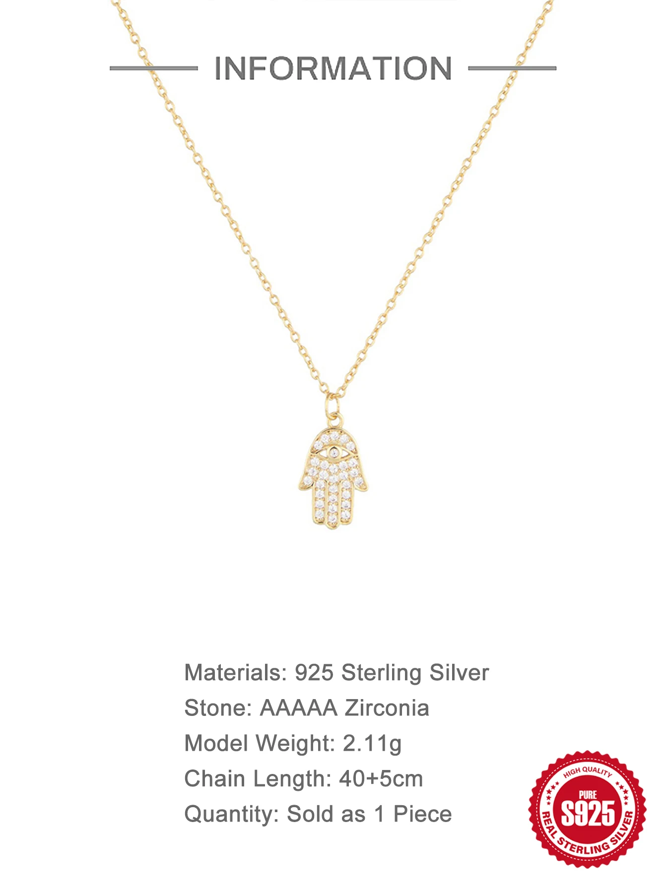 Aide 925 Sterling Silver Punk Bling Ice Out Hamsa Hand Necklace for Men Women Gift Fatima Zircon Palm Pendants Necklace Jewelry