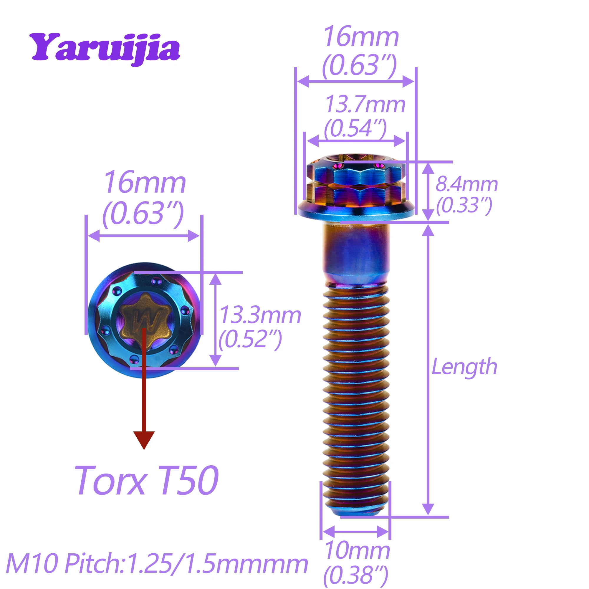 Imagem -02 - Parafusos de Cabeça Torx Extravagantes Parafuso de Titânio Peça da Motocicleta M10x20 25 30 35 40 45 50 55 60 65 70 mm Passo 1.25 15 Milímetros