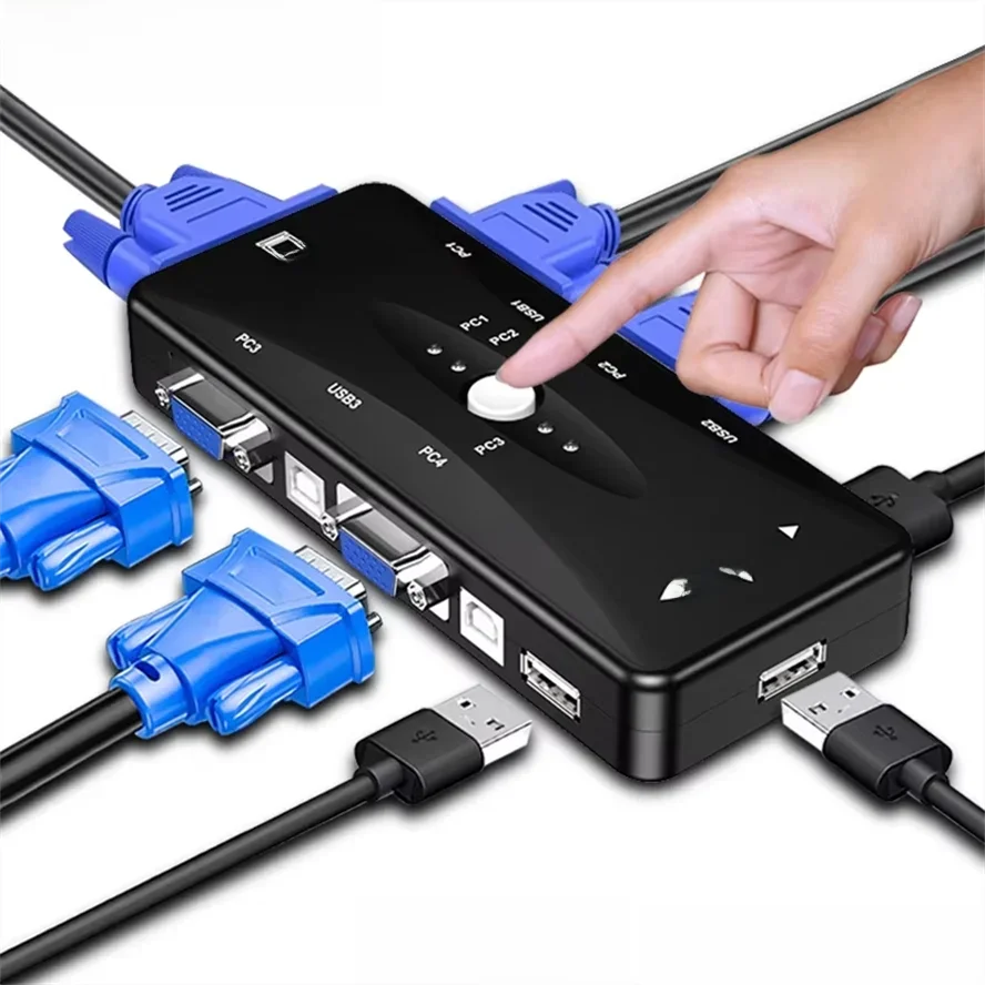2- i 4-portowy przełącznik VGA KVM Rozdzielacz USB 2.0 1080P Mysz Klawiatura Drukarka Pendrive Share Switcher Box Adapter Out KVM Switch — zdjęcie produktu 7