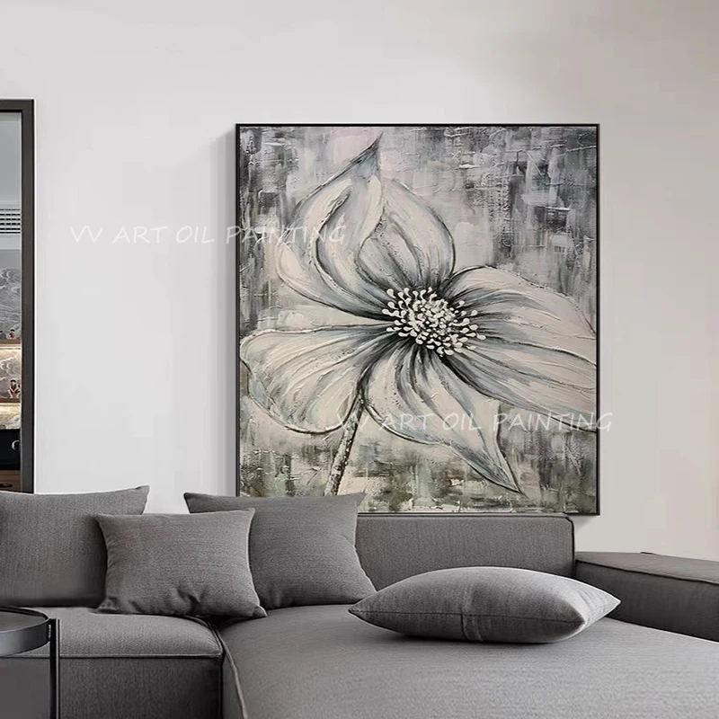 

Simple grey flower Large Size Landscape Abstract Hand Painted Oil Painting On Canvas Picture Wall Art Cuadros Home Room Decor