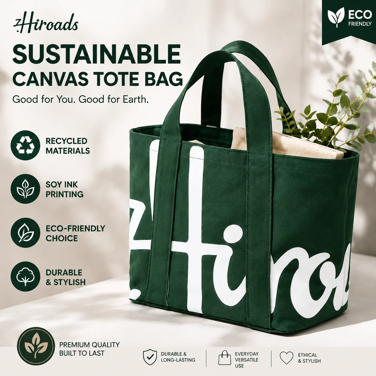 Luxury Sustainable Tote Bag - Heavyweight Recycled Material Cotton Sophisticated Large Capacity Canvas Shoulder Bag
