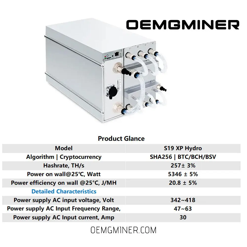 Bitmain Antminer S19 XP+ Hyd 279T 5301W Bitcoin Miner Hydro Cooling