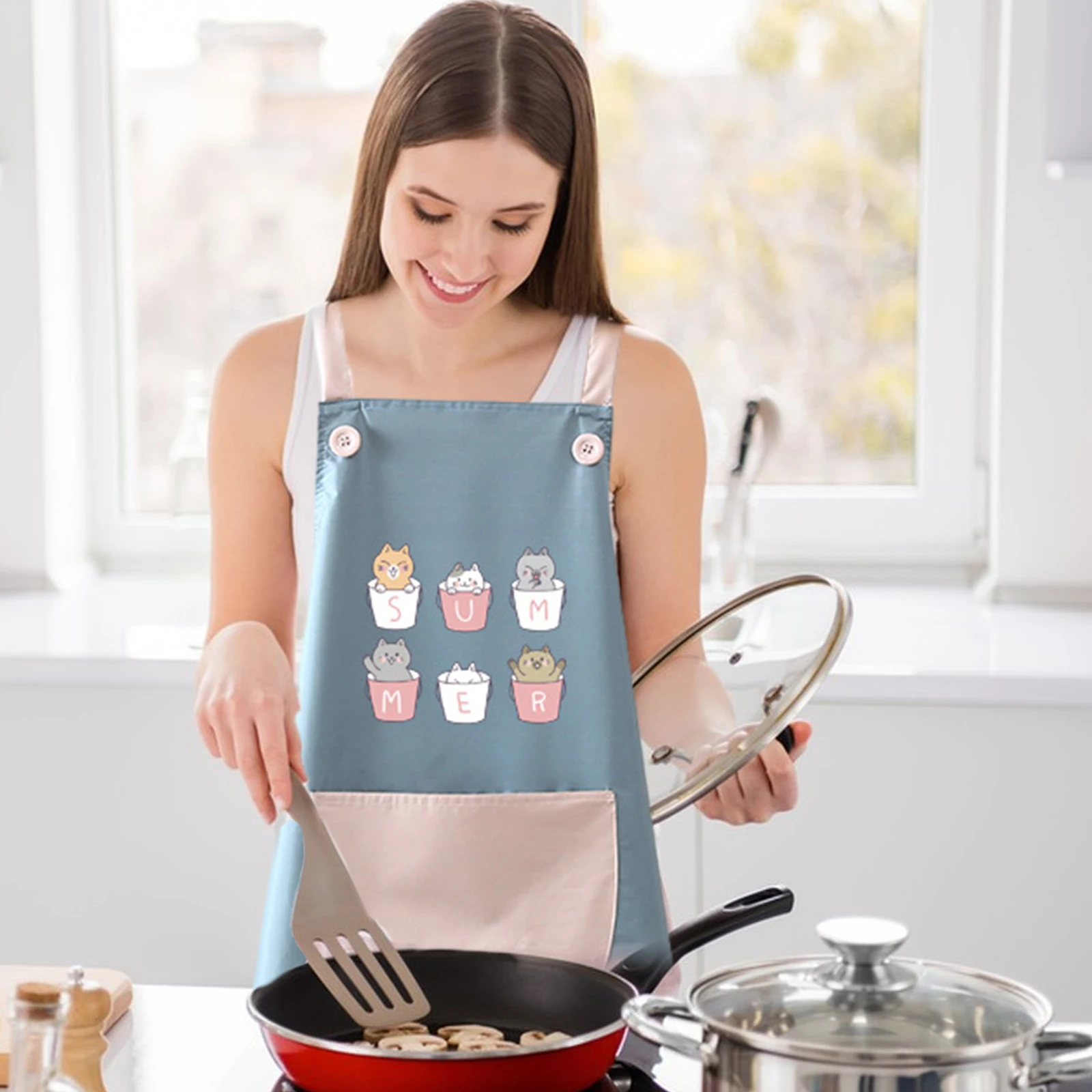 Kitchen Aprons for Women Men Adjustable Chefs Apron Cooking and Baking Apron with Pockets Animal Cute Cats Apron for Kitchens