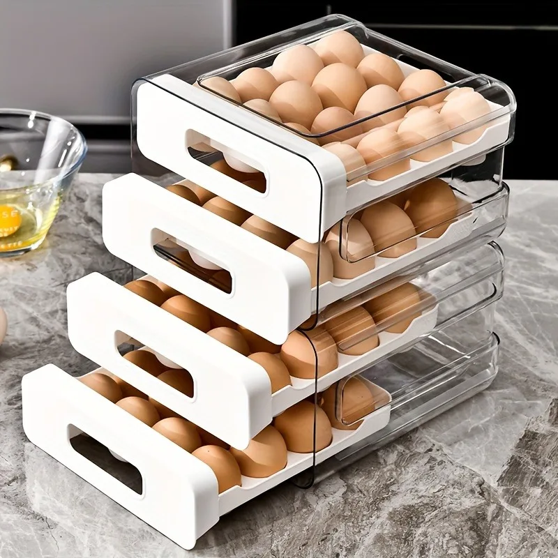 Refrigerator Egg Organizer Egg Holder for Fridger 2-Layer Drawer Type Stackable Egg Storage box Clear Plastic Eggs Holder