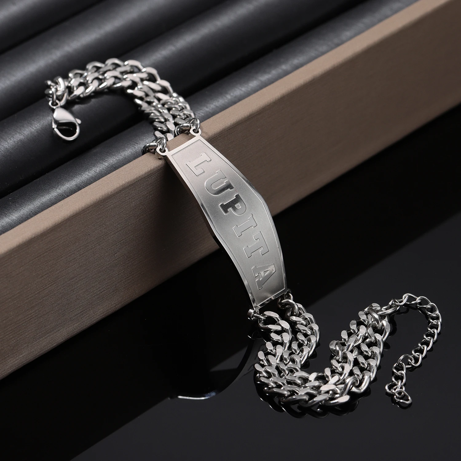 Double Layer Cuban Chain Bracelet Customized Bracelet Etched Waterproof Men's Personalized Jewelry High-end Gift for Boyfriend