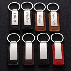 10Pcs Customized PU Leather Keychain For Men  Women Metal Car Logo Key Chain Pendant Gift Laser Engraving Retro Vintage Keyring