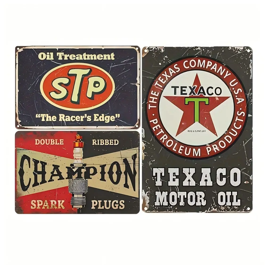 

3pcs Vintage Metal Tin Signs - Retro Gas & Oil Advertising Wall Art Plaques - Classic Decor for Garage, Man Cave, Bar,8x12in